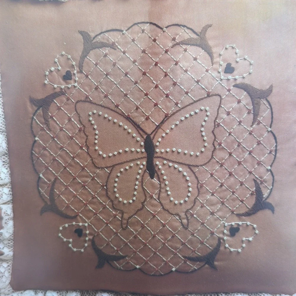 Vtg Vogart Crafts BUTTERFLY Beaded Pillow Kit  14